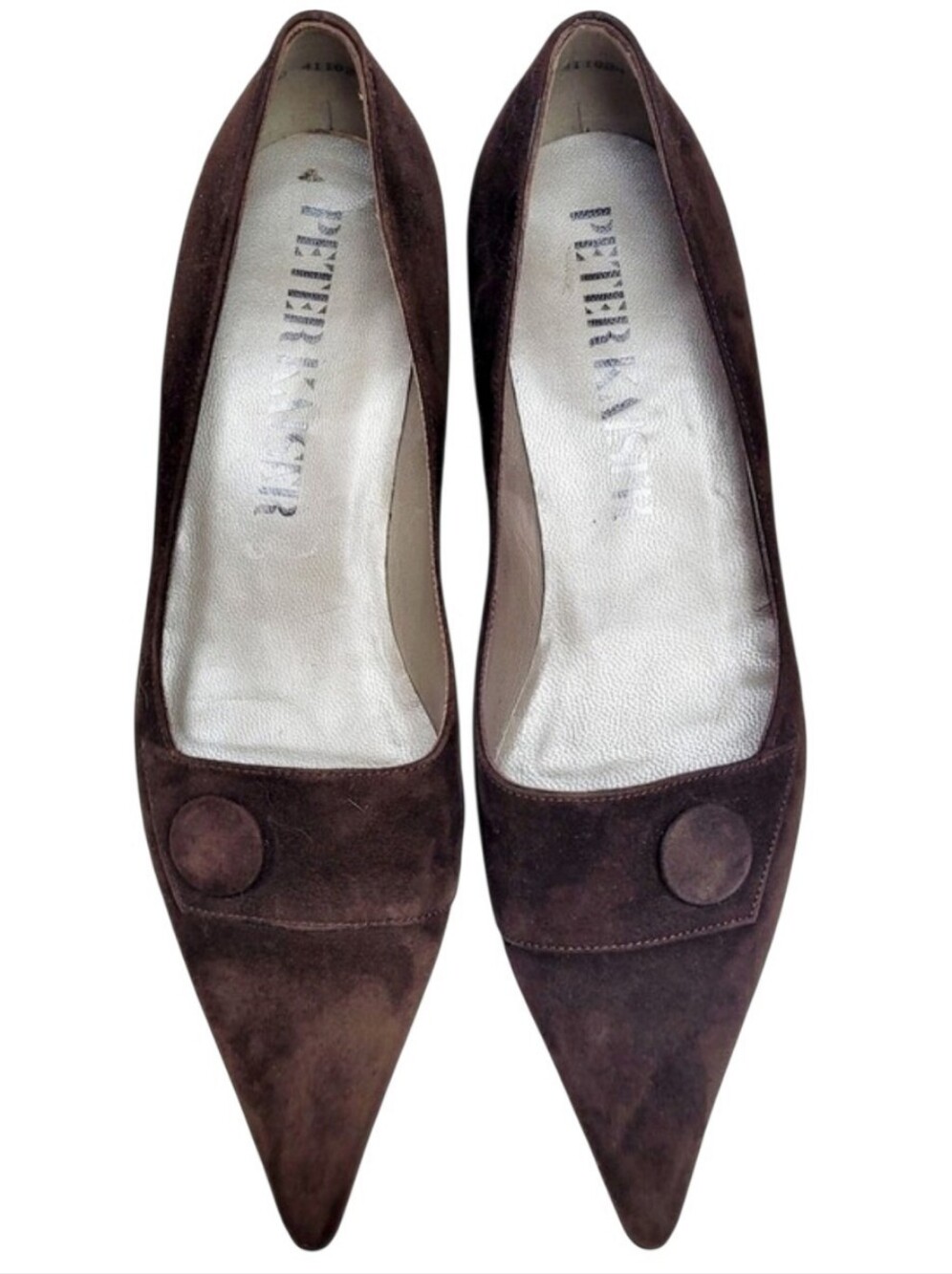German Brand Peter Kaiser Dark Brown Suede Pointed Toe Kitten Heel Pump Size 6.5